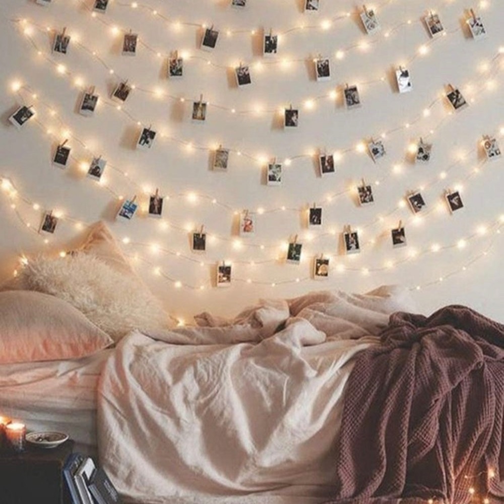 18 ft 40 LED Photo clip copper string lights white battery powered w clips